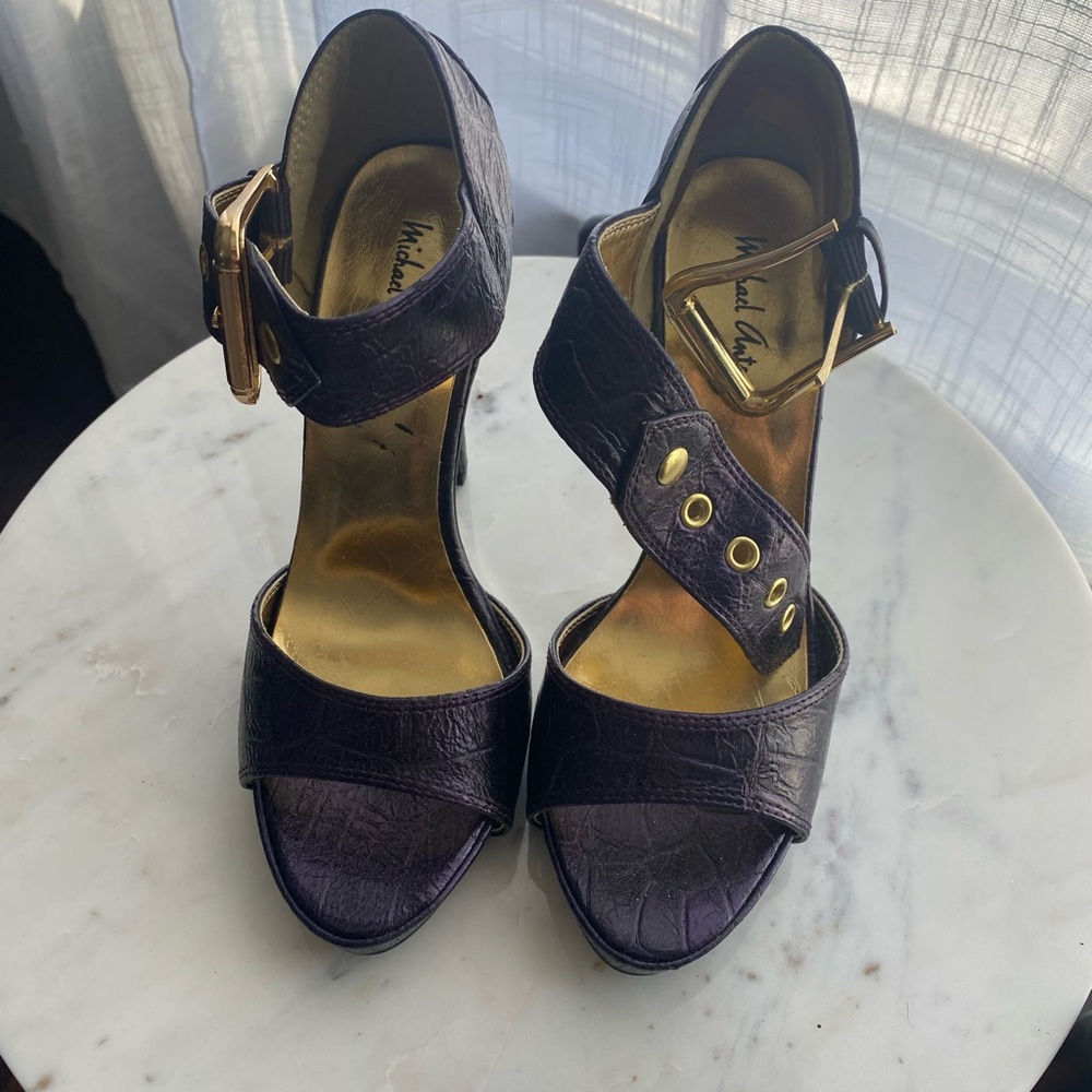 Michael Antonio Purple Heels with Gold Buckle